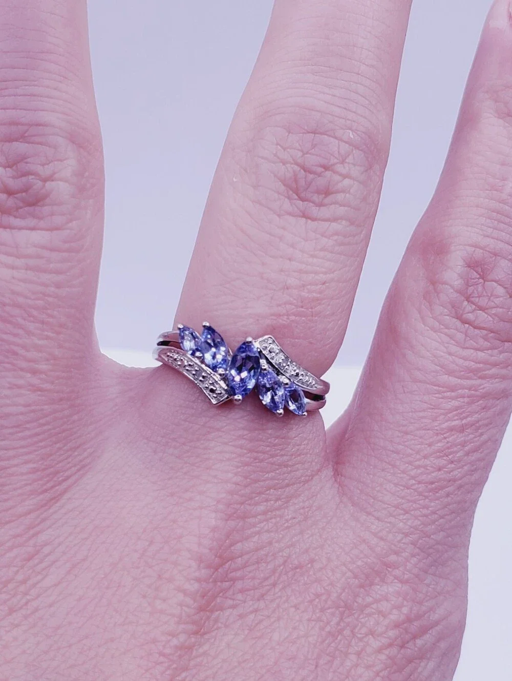 Marquise Genuine Tanzanite & Diamond Accent Platinum - 925 Sterling Silver Ring